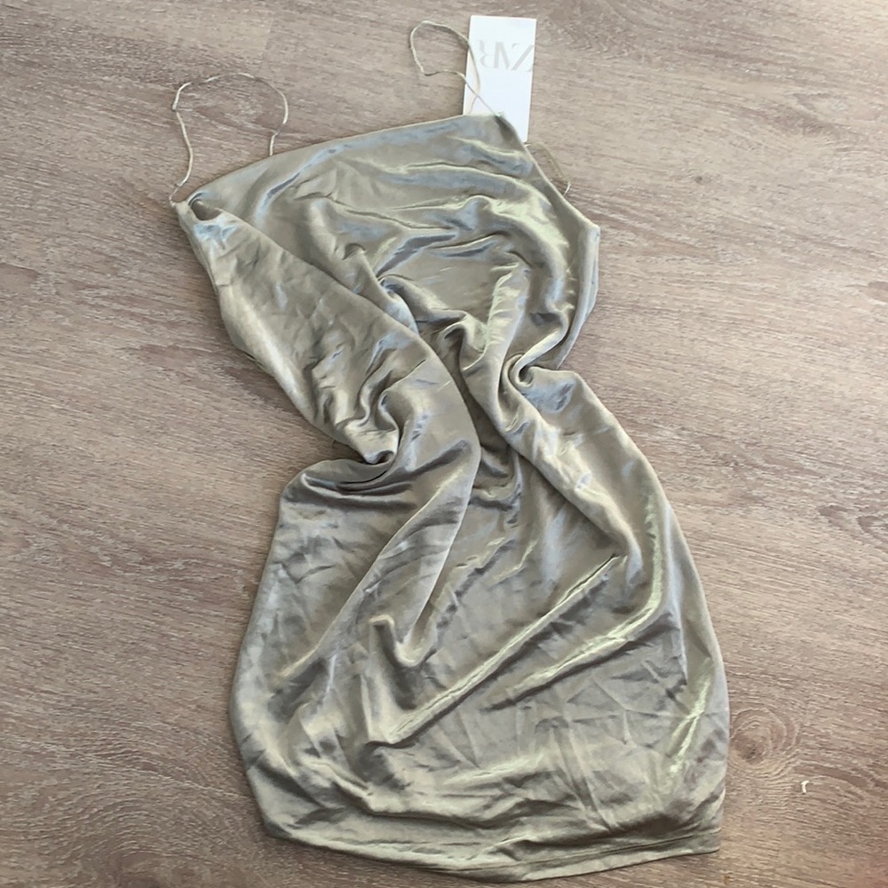 Zara metallic green slip dress